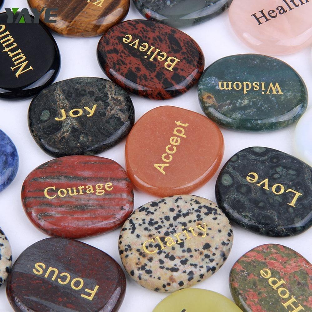 Inspirational Word Engraved Worry Stones Healing Crystals Pocket