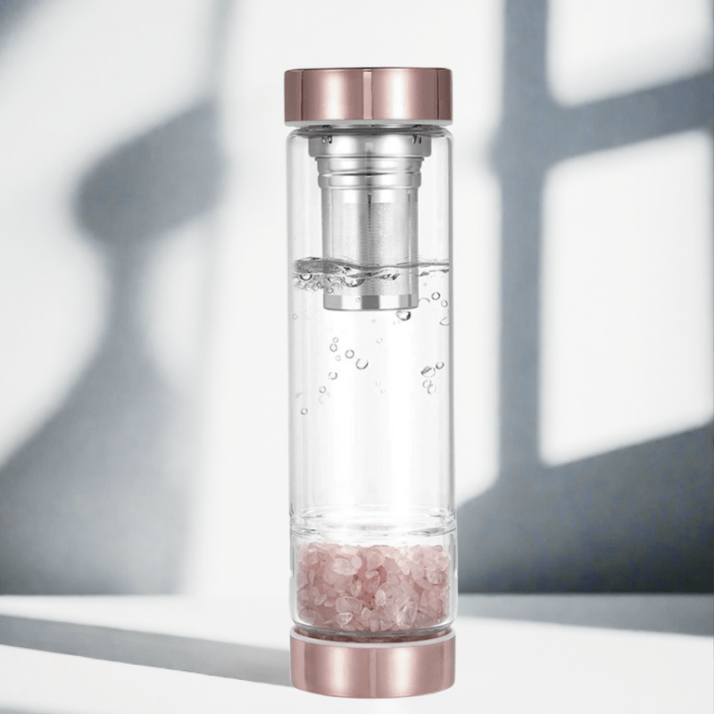 Crystal Water Bottle with Infuser, Rose Quartz - Tarah Co