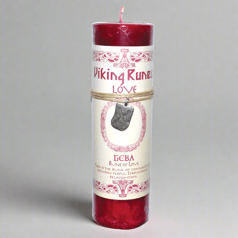 Love Pillar Candle with Geba Rune Pendant - Tarah Co