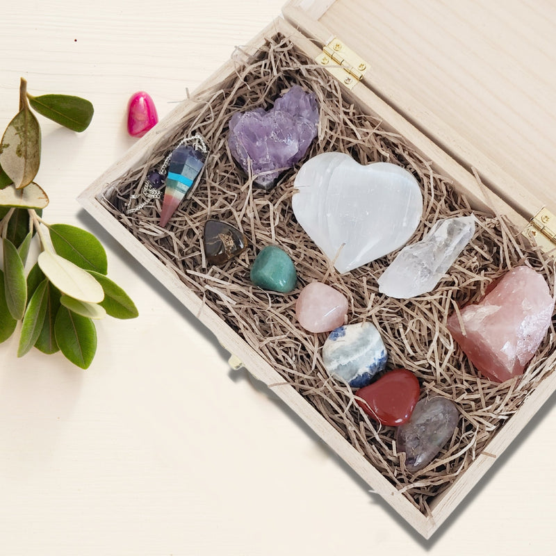 11 Piece Healing Stone Kit with Large Selenite Heart Stone - TARAH CO.