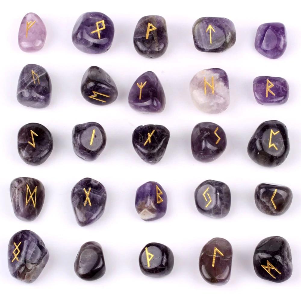 Natural Stone Amethyst Quartz Engraved Rune Stones Ideal - Temu