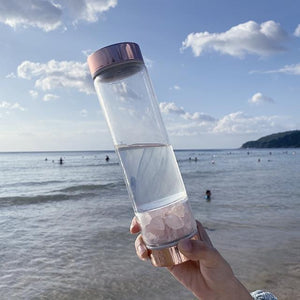 Crystal Elixir Water Bottle with Tea & Fruit Infuser, Rose Quartz - TARAH CO.