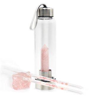 Crystal Water Bottle and Gem Elixir Straw Set, Amethyst - TARAH CO.