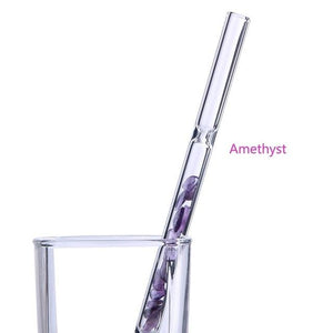 Crystal Water Bottle and Gem Elixir Straw Set, Amethyst - Tarah Co