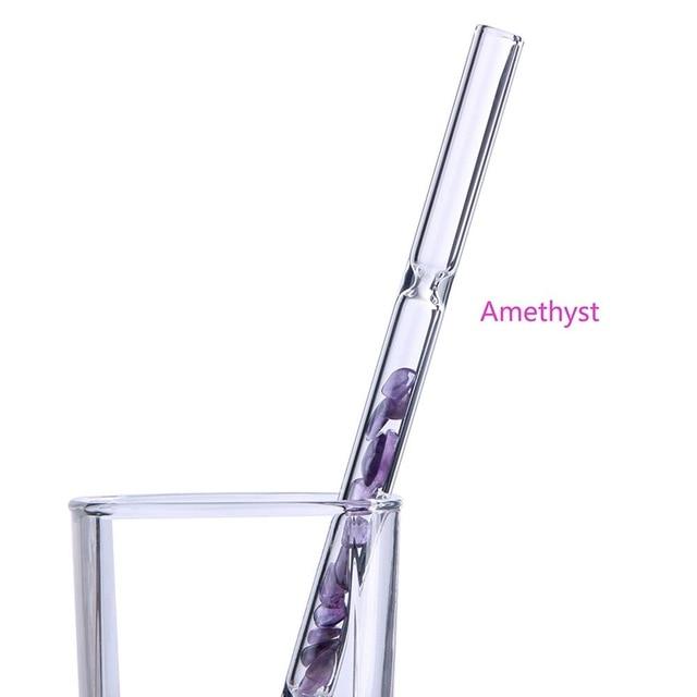 Crystal Water Bottle and Gem Elixir Straw Set, Amethyst - Tarah Co