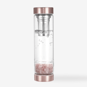 Crystal Water Bottle with Tea & Fruit Infuser, Rose Quartz - Tarah Co