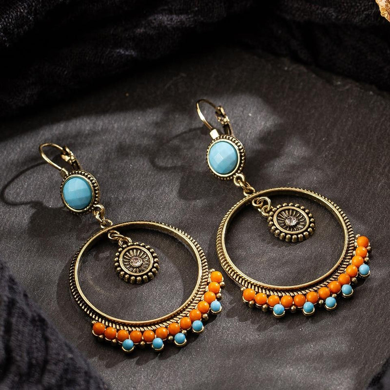 Ethnic Round Beads Dangle Earrings - TARAH CO.