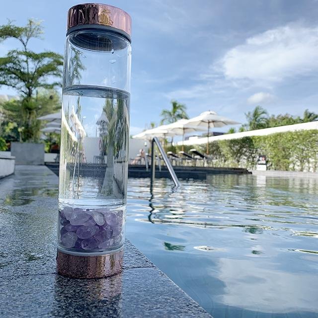 Healing Crystal Infused Water Bottle with Tea Infuser, Amethyst - Tarah Co