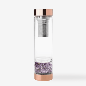 Healing Crystal Infused Water Bottle with Tea Infuser, Rose Quartz - Tarah Co