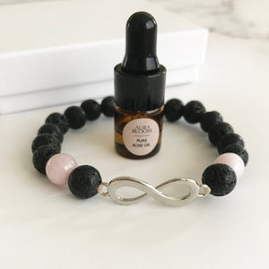 Kunzite Lava 'INFINITY' Aromatherapy Bracelet + Rose Oil - TARAH CO.