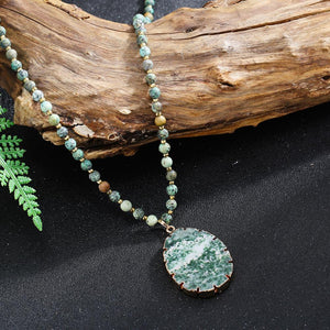Moss Agate Stone Pendant Necklace - TARAH CO.
