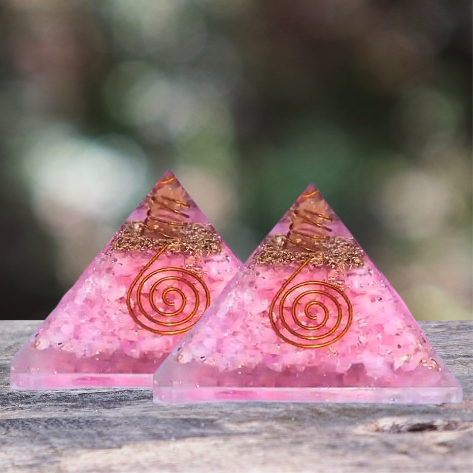 Orgone Rose Quartz Pyramids with Quartz, Set of 2 - TARAH CO