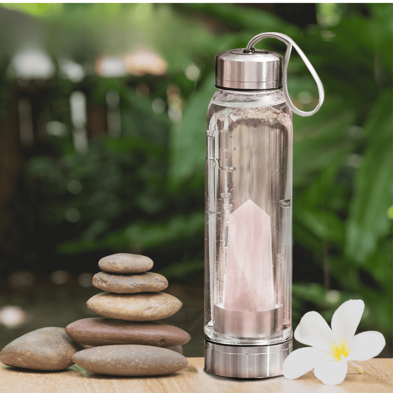 Rose Quartz Crystal Water Bottle & Gem Elixir Straw Set - Tarah Co