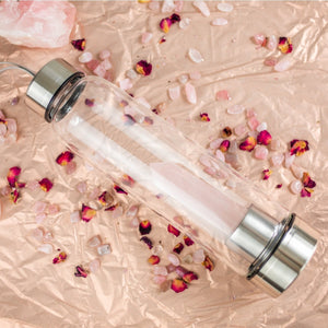 Rose Quartz Crystal Water Bottle & Gem Elixir Straw Set - TARAH CO.