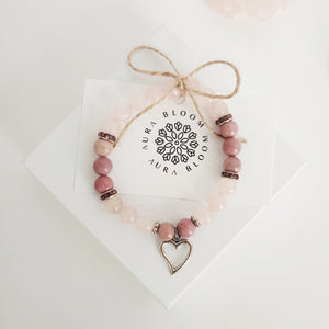 Rose Quartz & Rhodonite Heart Bracelet - TARAH CO.