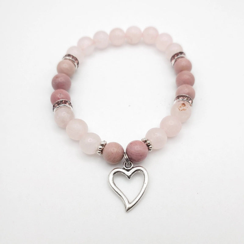 Rose Quartz & Rhodonite Heart Bracelet - TARAH CO.