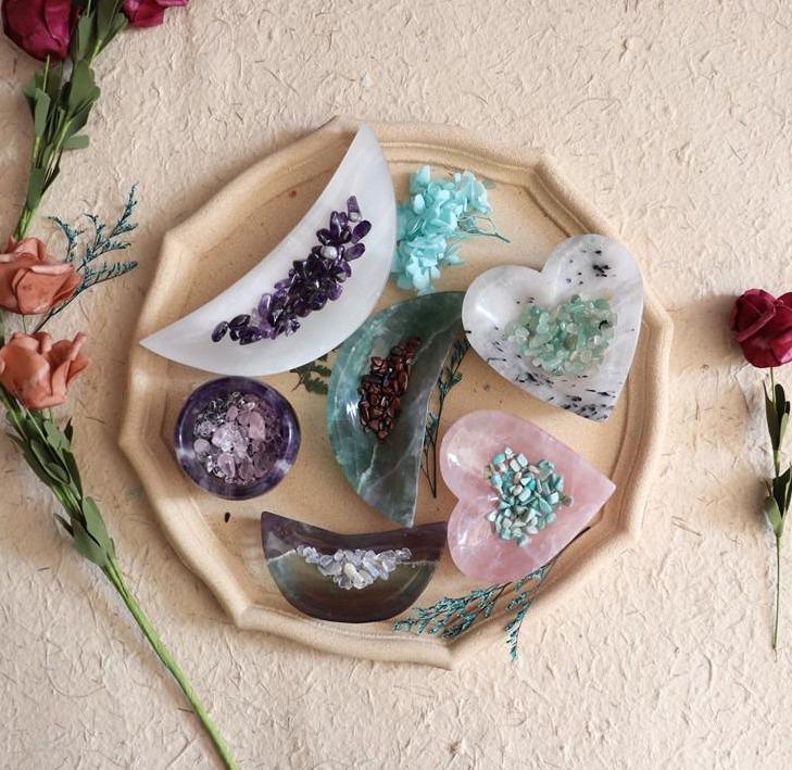 Selenite Crystal Charging Bowls | Heart, Moon & Round Shapes - TARAH CO.