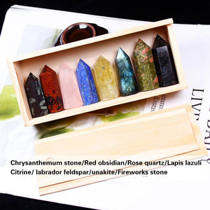 Set of 8 Hand-Carved Crystal Towers in Wooden Box - Variety Collection - TARAH CO.