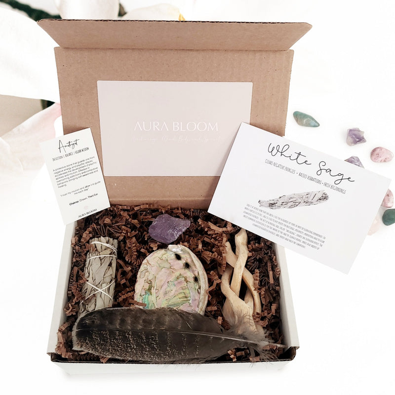 White Sage Smudge Kits with Intention Crystal Gift Sets | Choose Intention Stone - TARAH CO.